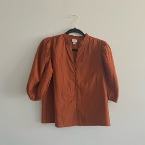 Farmhouse Blouse | XS | Burnt orange puffed sleeves button up corset style